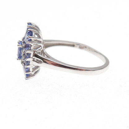 Chuck Clemency 925 Sterling Silver Real Tanzanite Cluster Ring Size 9.75