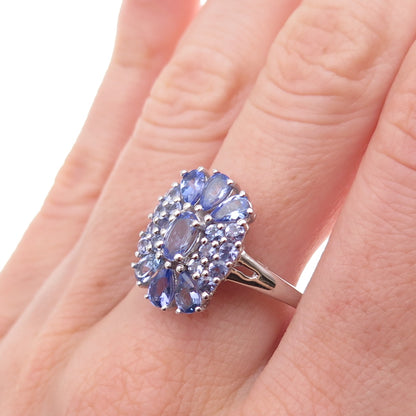 Chuck Clemency 925 Sterling Silver Real Tanzanite Cluster Ring Size 9.75