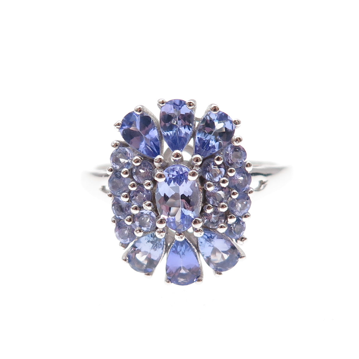 Chuck Clemency 925 Sterling Silver Real Tanzanite Cluster Ring Size 9.75