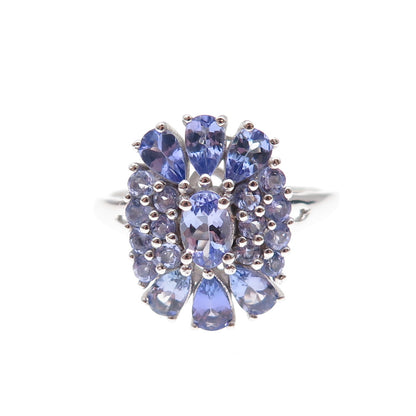 Chuck Clemency 925 Sterling Silver Real Tanzanite Cluster Ring Size 9.75