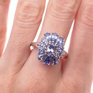 Chuck Clemency 925 Sterling Silver Real Tanzanite Cluster Ring Size 9.75