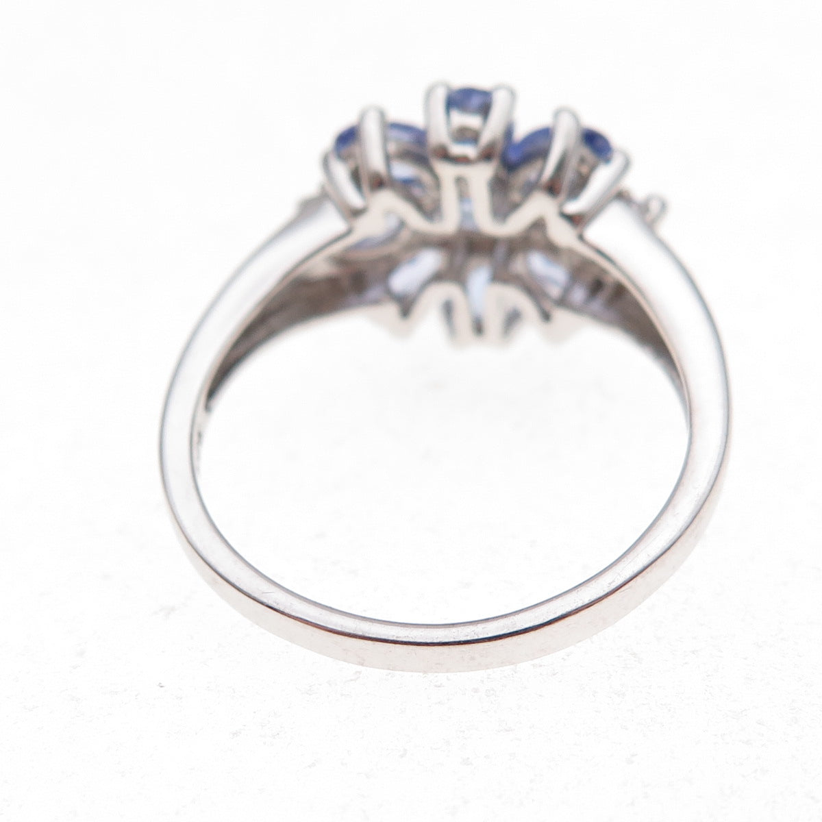 925 Sterling Silver Real Diamond & Tanzanite Floral Ring Size 8