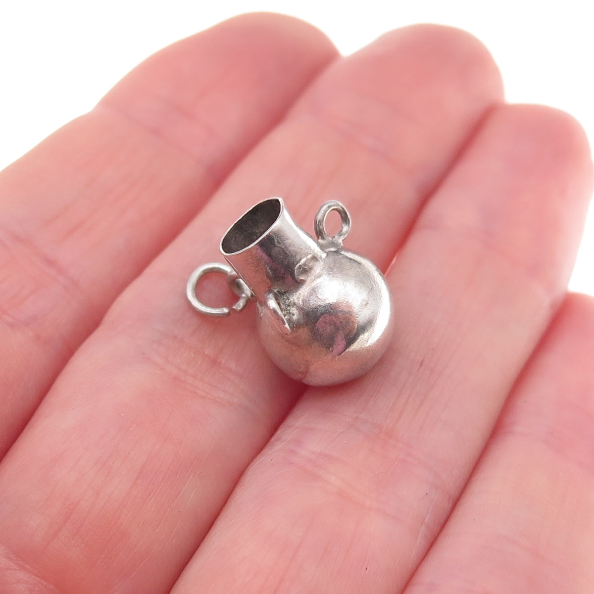 925 Sterling Silver Vintage Mexico Vase Oxidized 3D Charm Pendant