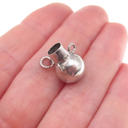 925 Sterling Silver Vintage Mexico Vase Oxidized 3D Charm Pendant