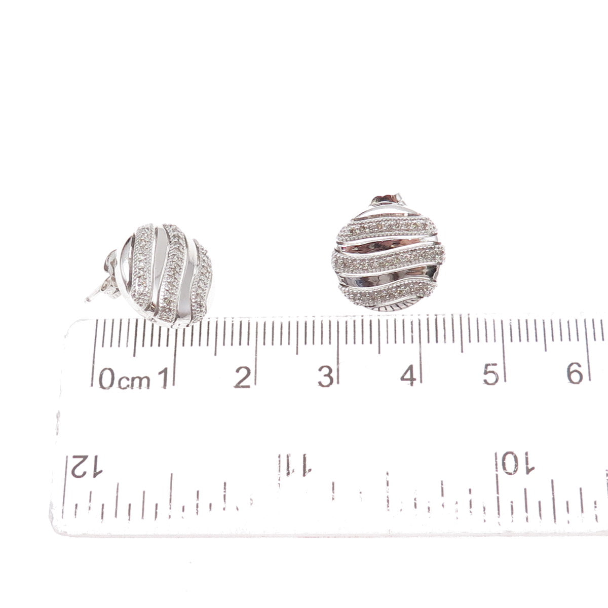 Atelier 925 Sterling Silver Mexico Real Round-Cut Diamond Wavy Disc Earrings