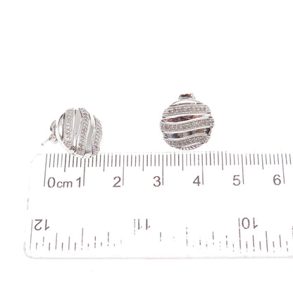 Atelier 925 Sterling Silver Mexico Real Round-Cut Diamond Wavy Disc Earrings