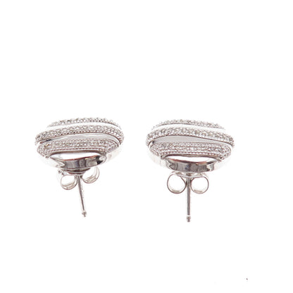 Atelier 925 Sterling Silver Mexico Real Round-Cut Diamond Wavy Disc Earrings