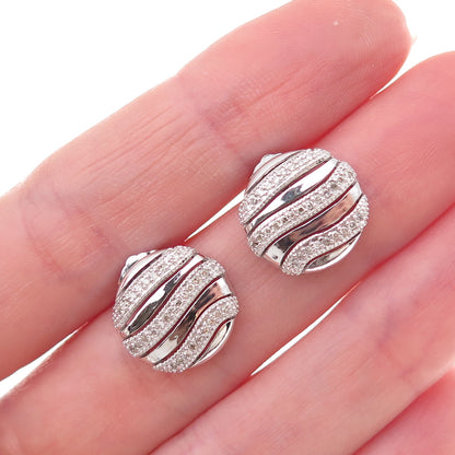 Atelier 925 Sterling Silver Mexico Real Round-Cut Diamond Wavy Disc Earrings