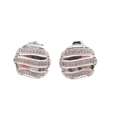 Atelier 925 Sterling Silver Mexico Real Round-Cut Diamond Wavy Disc Earrings