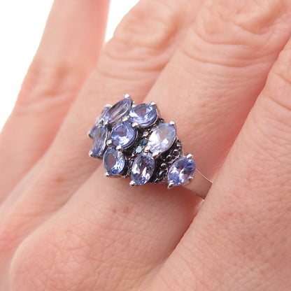 Chuck Clemency 925 Sterling Silver Real Blue Diamond & Tanzanite Ring Size 8