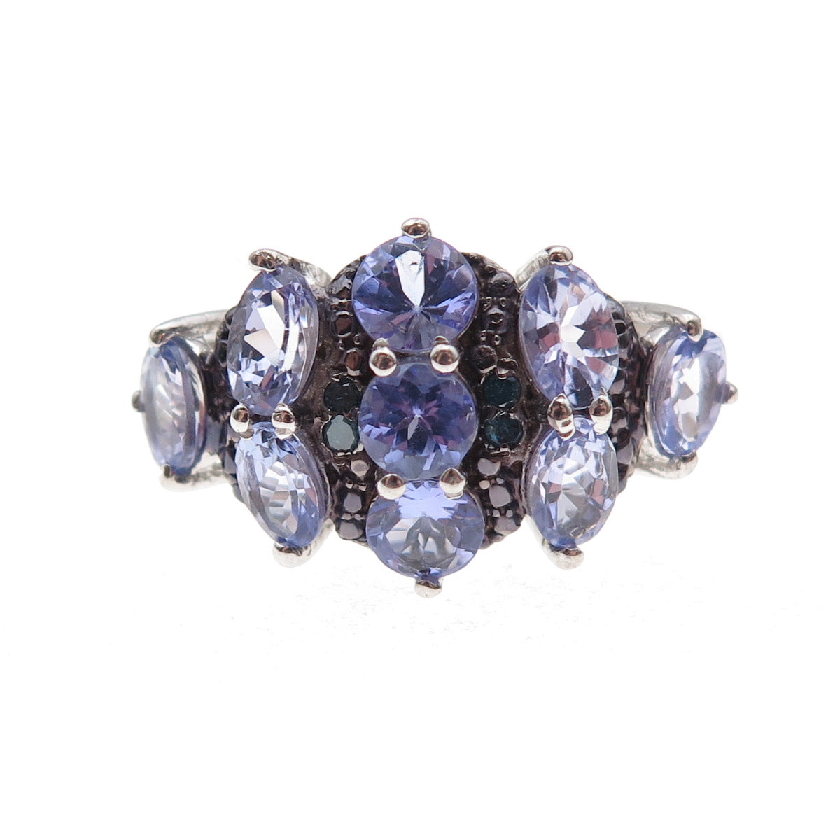 Chuck Clemency 925 Sterling Silver Real Blue Diamond & Tanzanite Ring Size 8