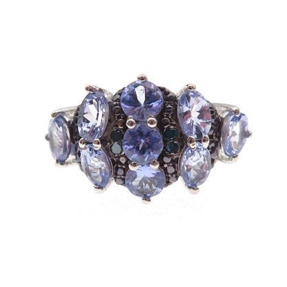 Chuck Clemency 925 Sterling Silver Real Blue Diamond & Tanzanite Ring Size 8