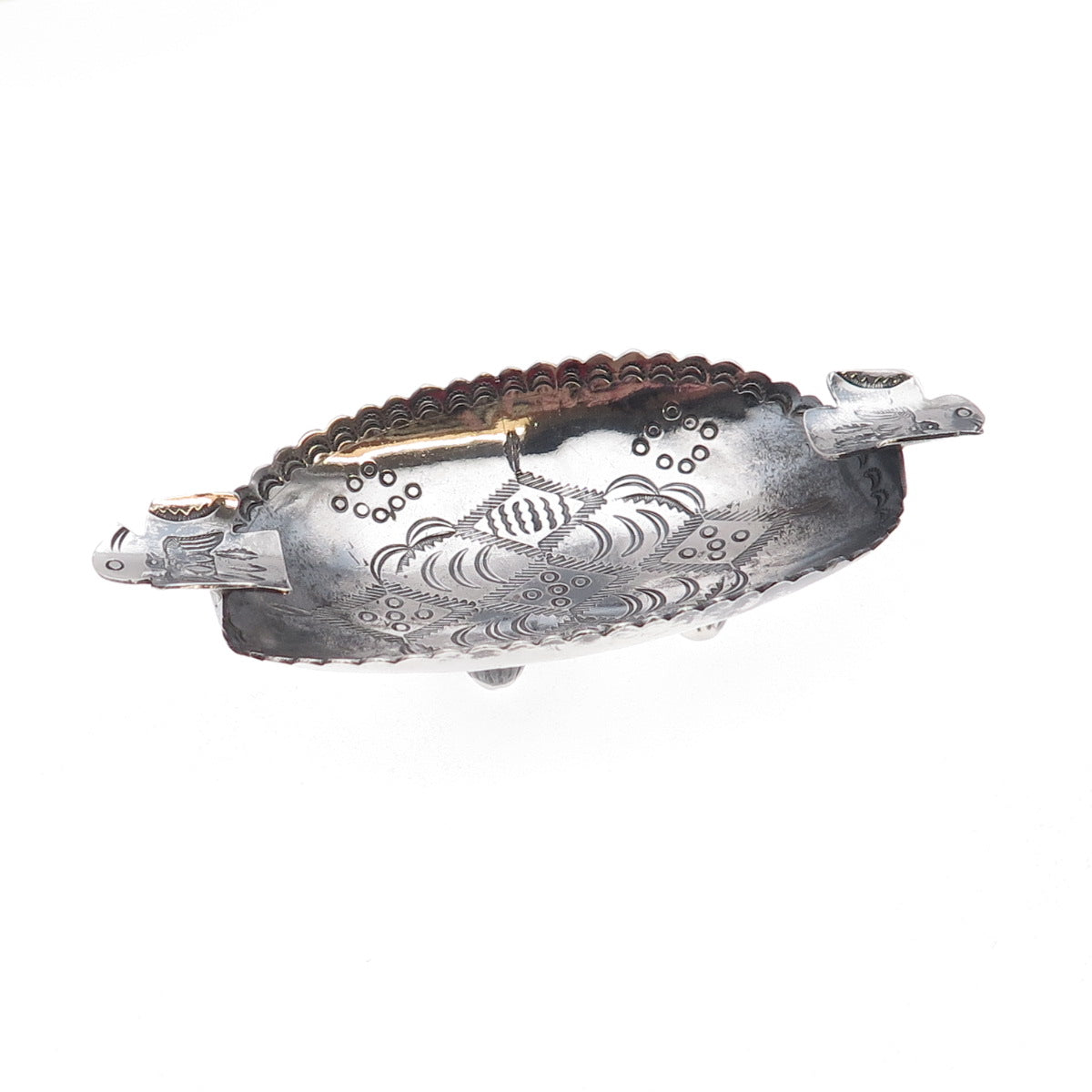 Old Pawn 925 Sterling Silver Vintage Southwestern Thunderbird Cigarette Ashtray