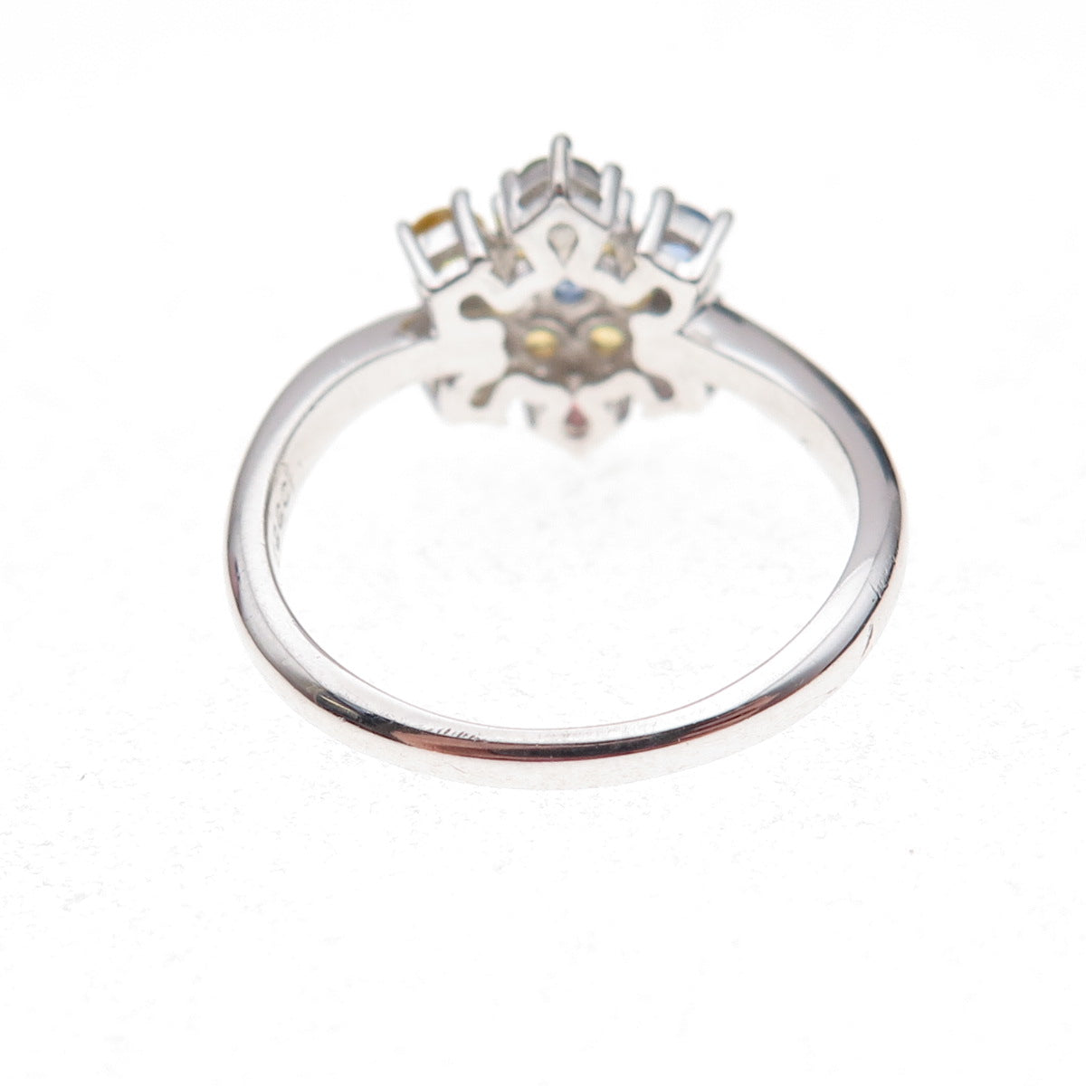 925 Sterling Silver Real Round-Cut Multi-Color Sapphire Ring Size 8.25