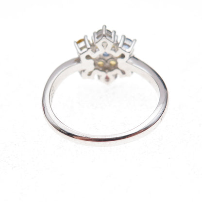 925 Sterling Silver Real Round-Cut Multi-Color Sapphire Ring Size 8.25