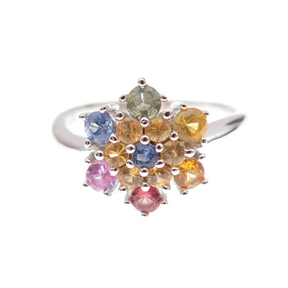 925 Sterling Silver Real Round-Cut Multi-Color Sapphire Ring Size 8.25