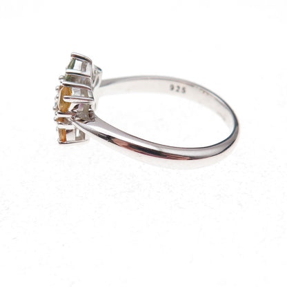 925 Sterling Silver Real Round-Cut Multi-Color Sapphire Ring Size 8.25