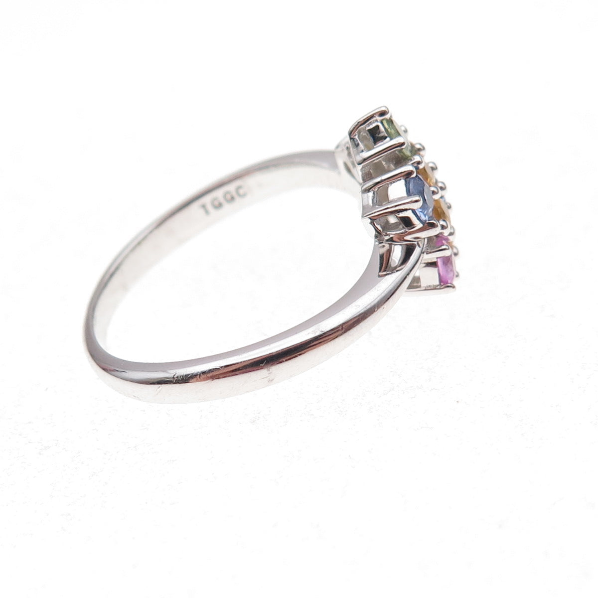 925 Sterling Silver Real Round-Cut Multi-Color Sapphire Ring Size 8.25