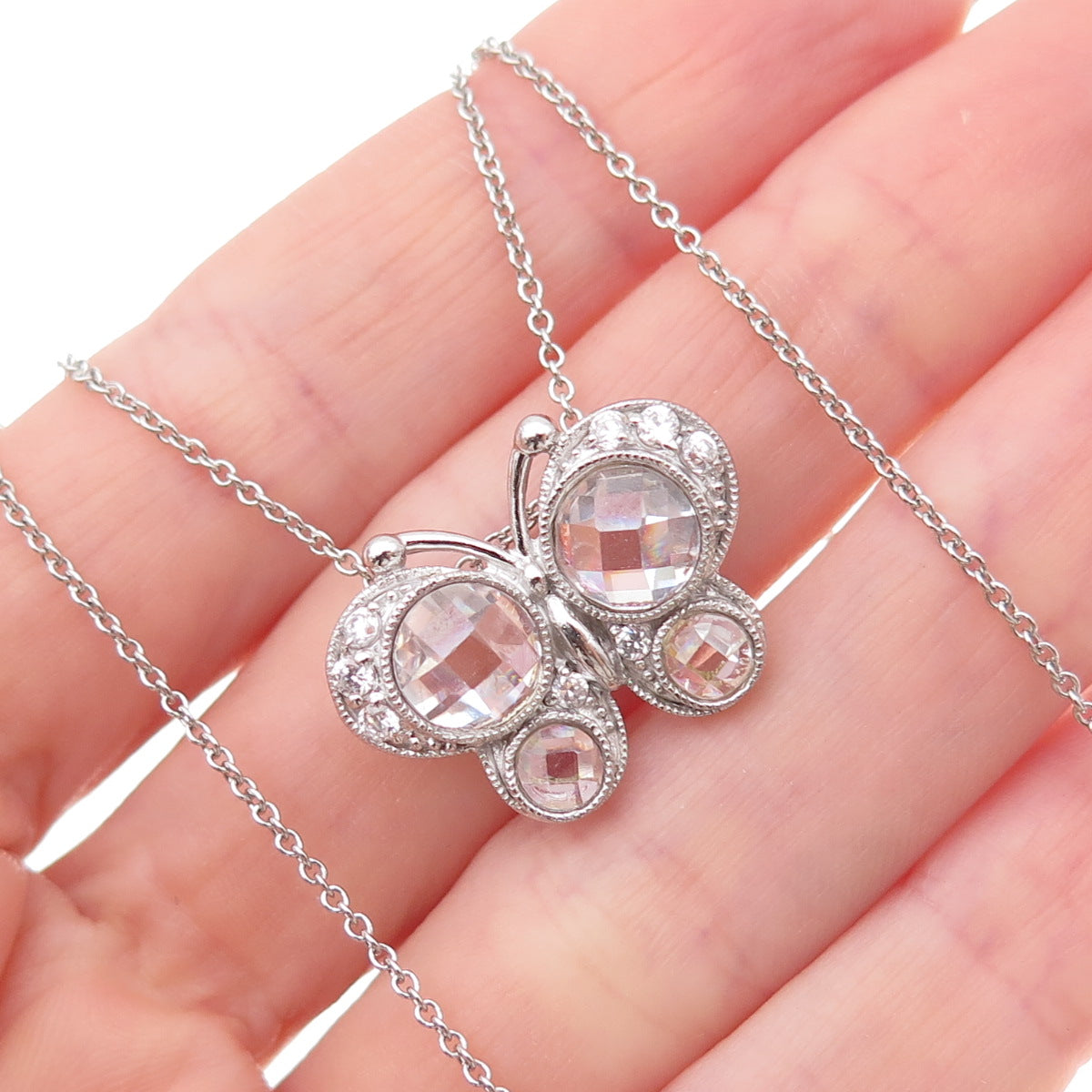 925 Sterling Silver Round-Cut C Z Butterfly Cable Chain Necklace 18"