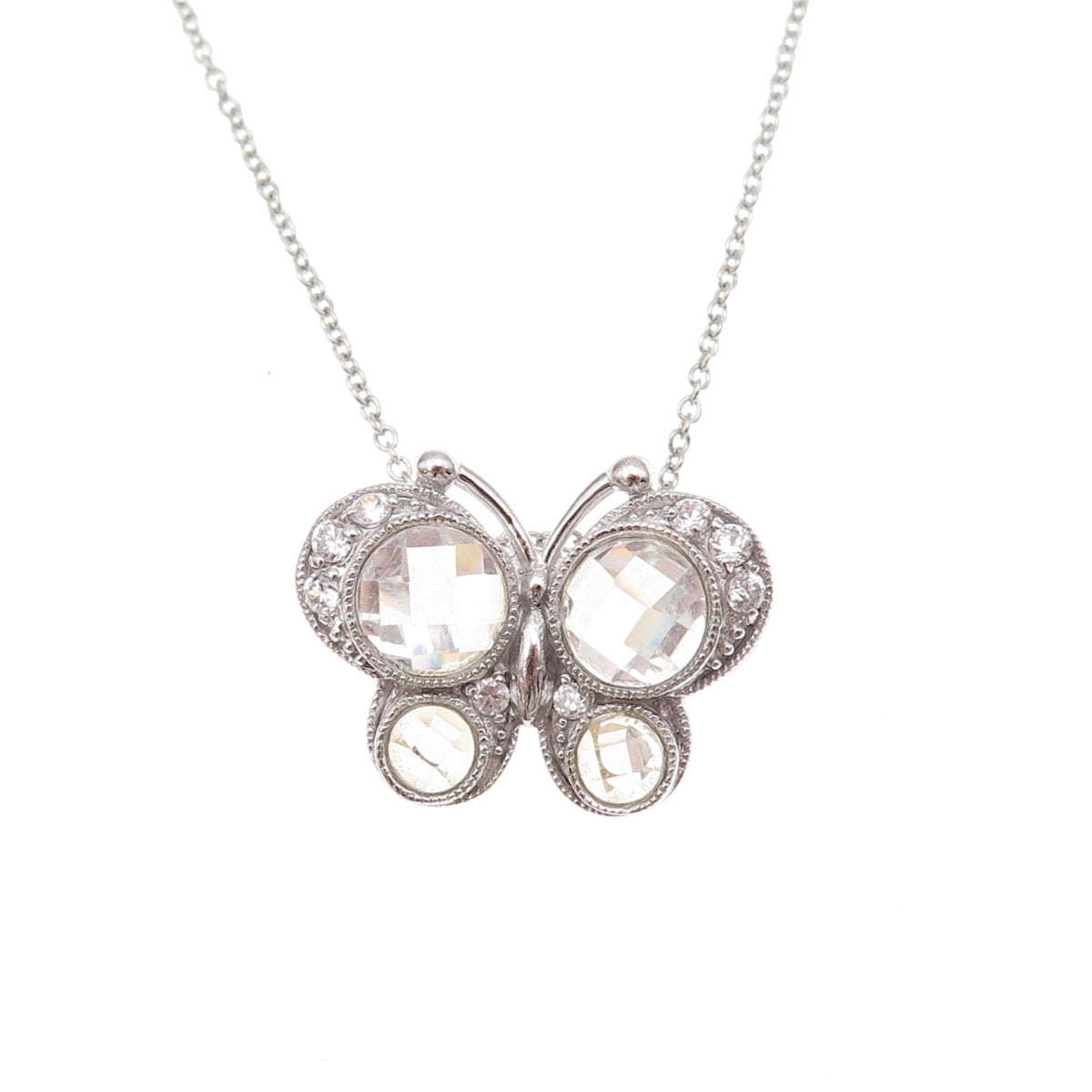 925 Sterling Silver Round-Cut C Z Butterfly Cable Chain Necklace 18"