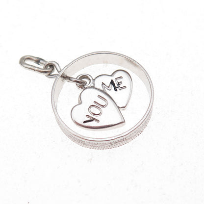 Wells 925 Sterling Silver Antique Art Deco You & Me Heart Charm Pendant