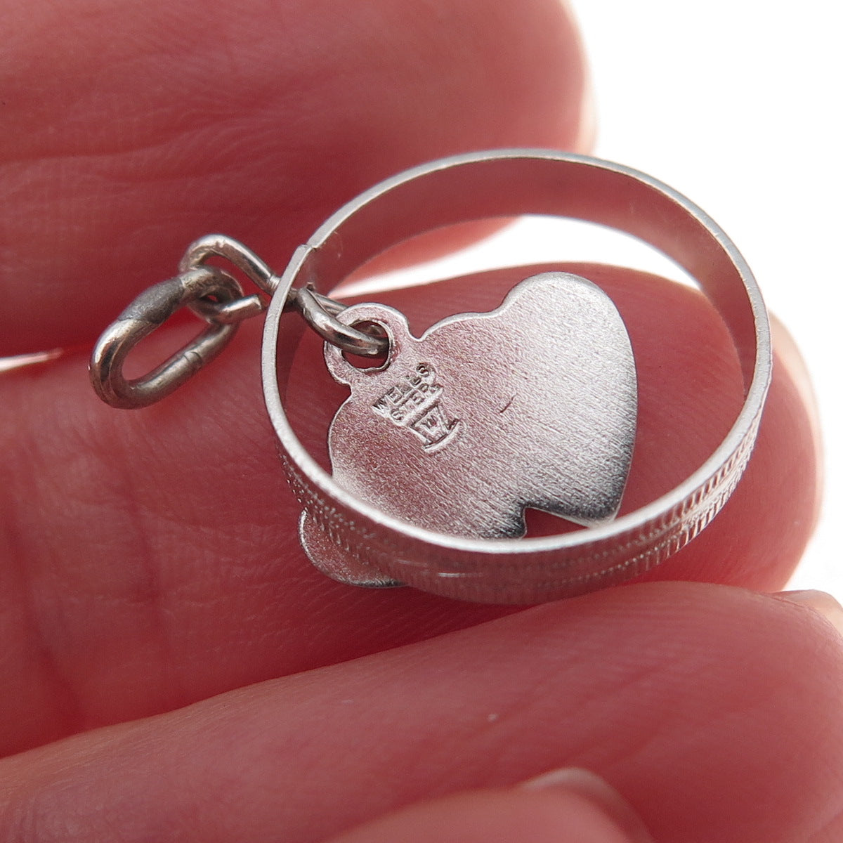 Wells 925 Sterling Silver Antique Art Deco You & Me Heart Charm Pendant