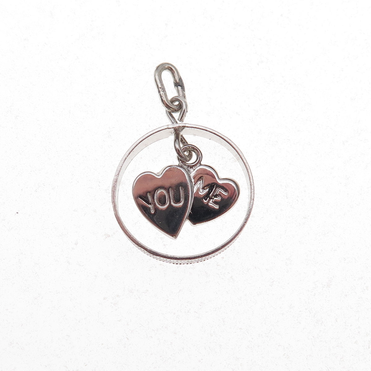 Wells 925 Sterling Silver Antique Art Deco You & Me Heart Charm Pendant