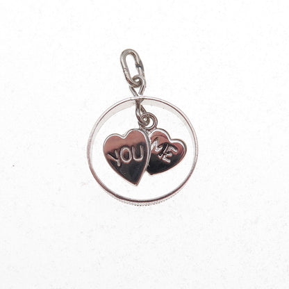 Wells 925 Sterling Silver Antique Art Deco You & Me Heart Charm Pendant