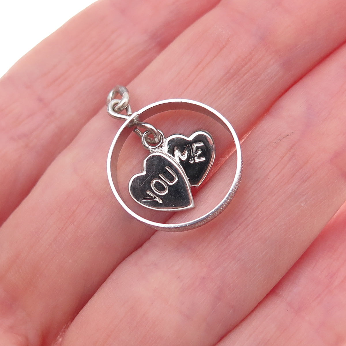Wells 925 Sterling Silver Antique Art Deco You & Me Heart Charm Pendant