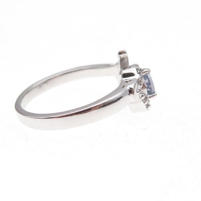 925 Sterling Silver Real Tanzanite & White Topaz Bypass Ring Size 8