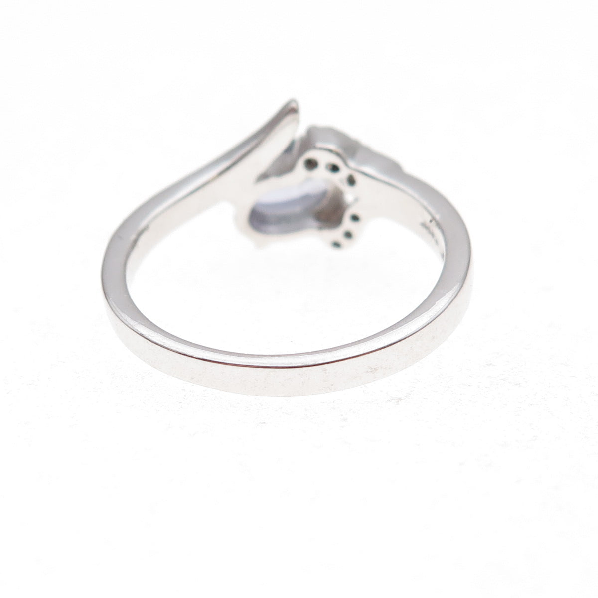 925 Sterling Silver Real Tanzanite & White Topaz Bypass Ring Size 8