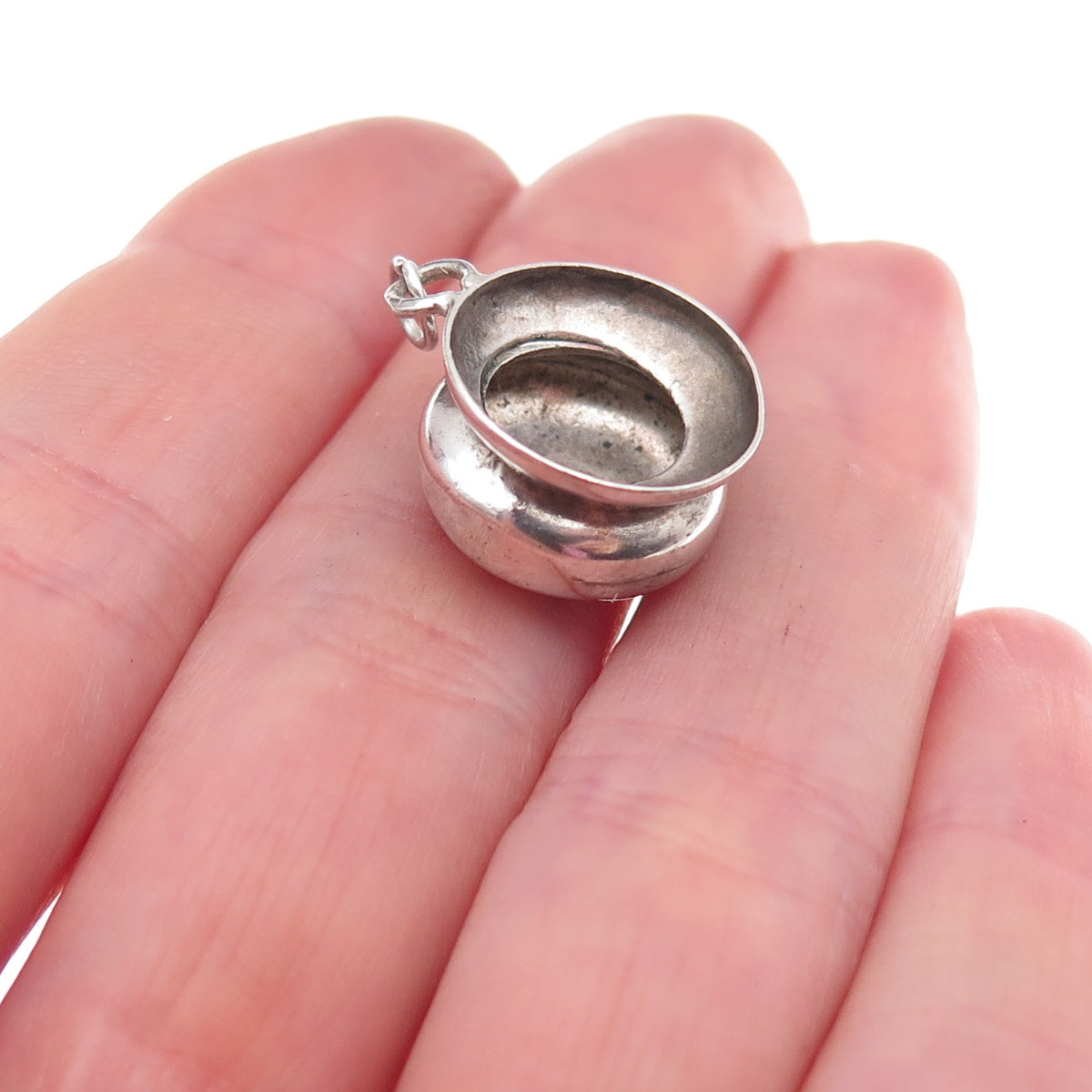 925 Sterling Silver Antique Art Deco Chamber Pot Oxidized 3D Charm Pendant