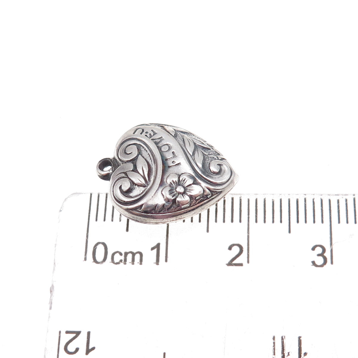925 Sterling Silver Antique Art Deco I Love You Floral Heart Chatelaine Pendant