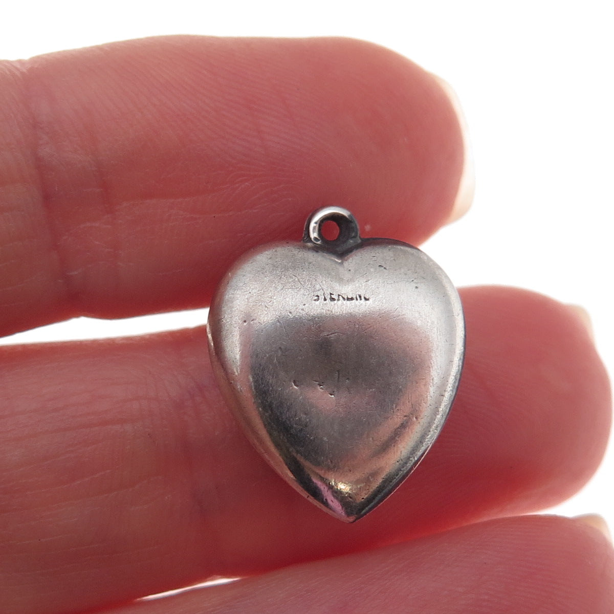 925 Sterling Silver Antique Art Deco I Love You Floral Heart Chatelaine Pendant
