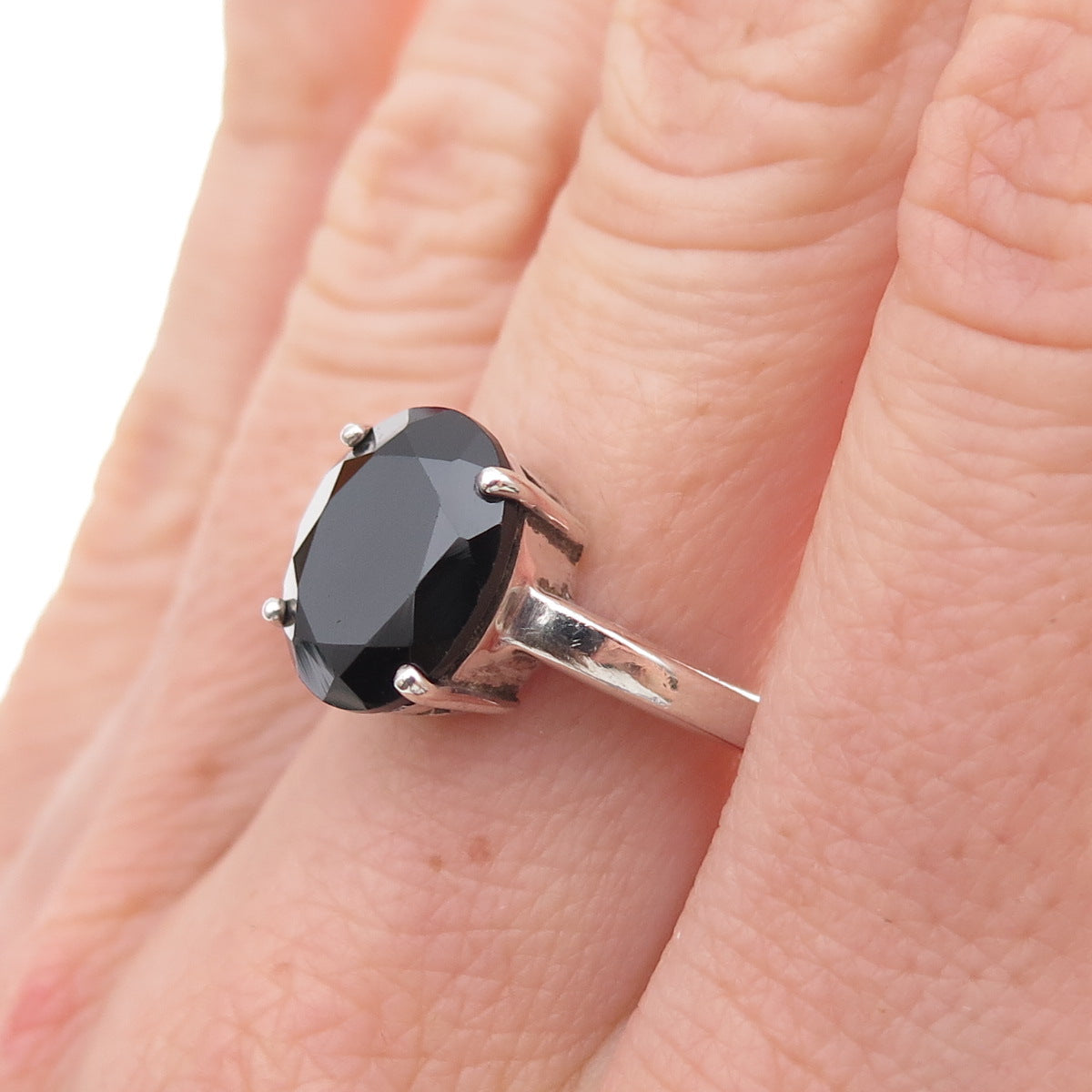 Chuck Clemency 925 Sterling Silver Vintage Real Black Spinel Ring Size 7