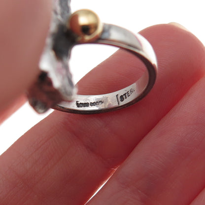 Louis Booth 925 Sterling Silver 2-Tone Vintage Cat Oxidized Ring Size 6.25