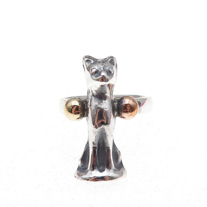 Louis Booth 925 Sterling Silver 2-Tone Vintage Cat Oxidized Ring Size 6.25