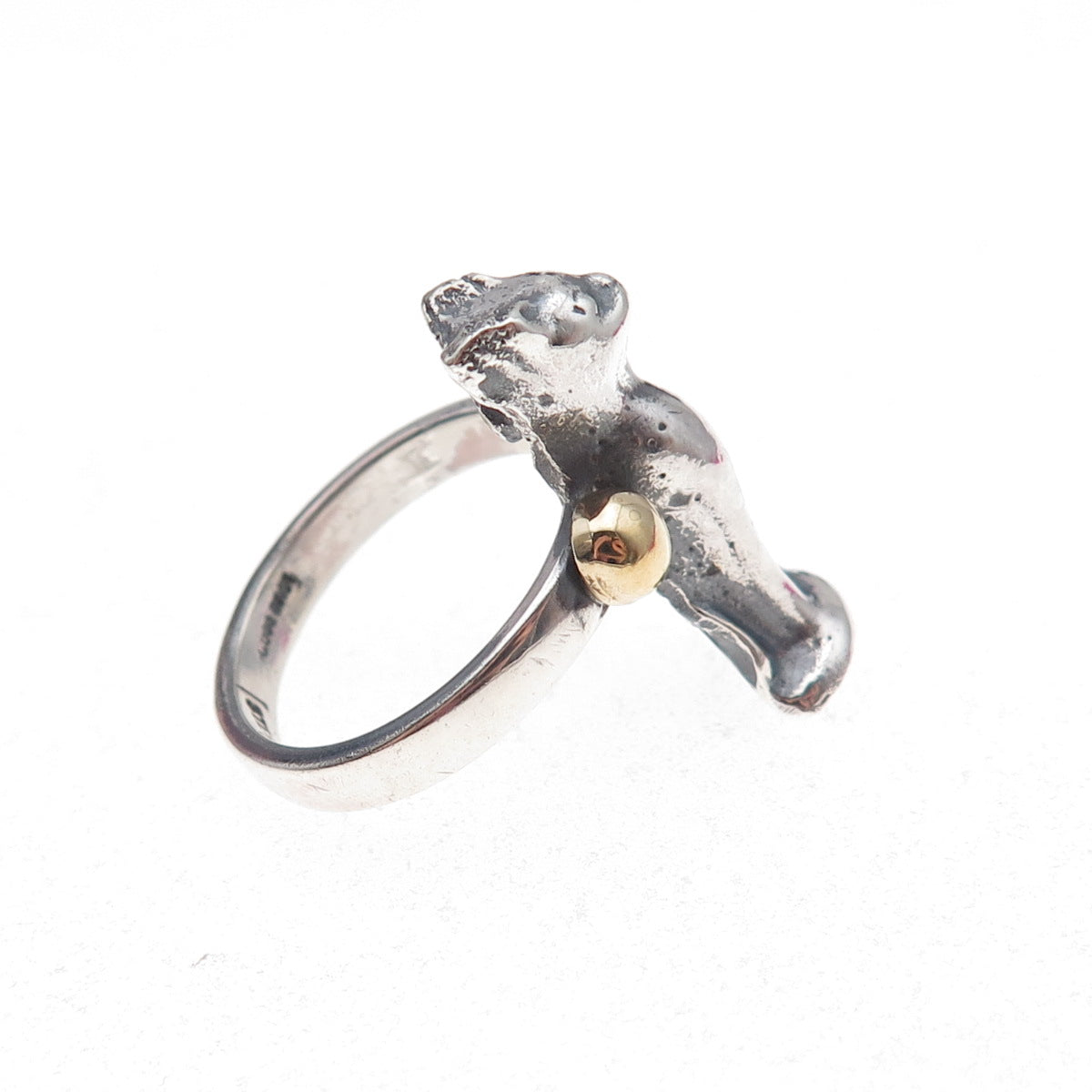 Louis Booth 925 Sterling Silver 2-Tone Vintage Cat Oxidized Ring Size 6.25