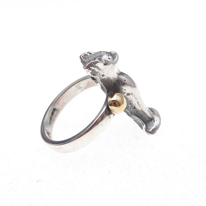 Louis Booth 925 Sterling Silver 2-Tone Vintage Cat Oxidized Ring Size 6.25