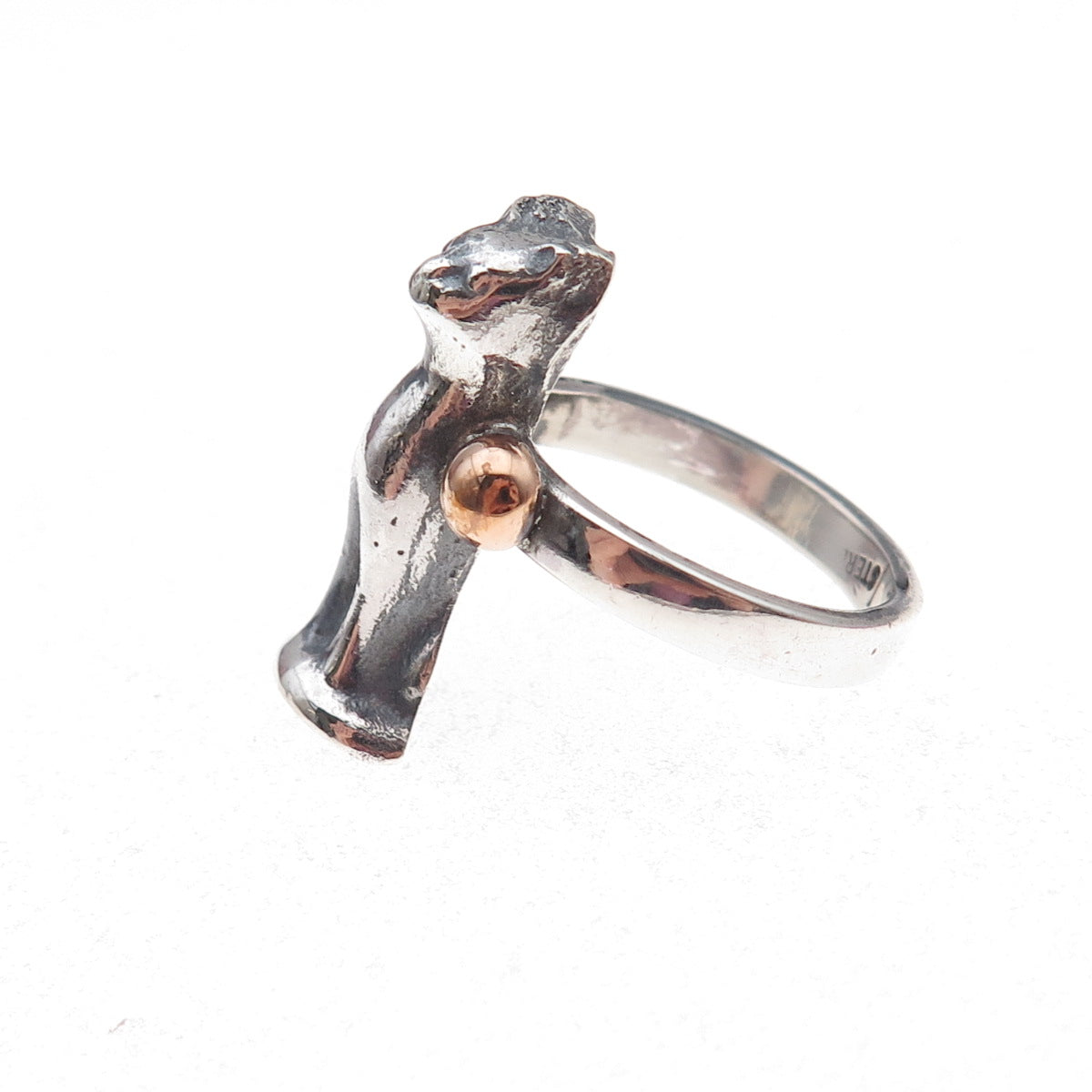 Louis Booth 925 Sterling Silver 2-Tone Vintage Cat Oxidized Ring Size 6.25