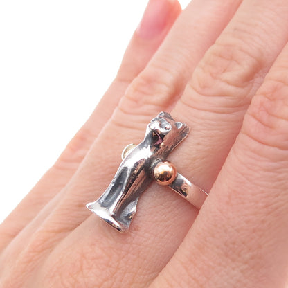 Louis Booth 925 Sterling Silver 2-Tone Vintage Cat Oxidized Ring Size 6.25
