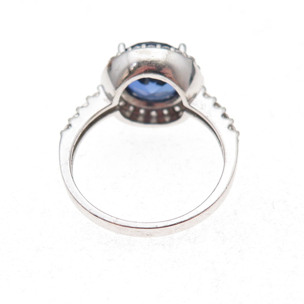 925 Sterling Silver Round-Cut Blue & White C Z Ring Size 7