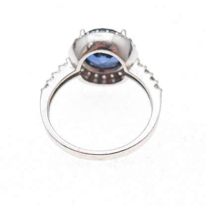 925 Sterling Silver Round-Cut Blue & White C Z Ring Size 7