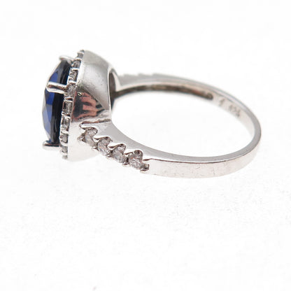 925 Sterling Silver Round-Cut Blue & White C Z Ring Size 7