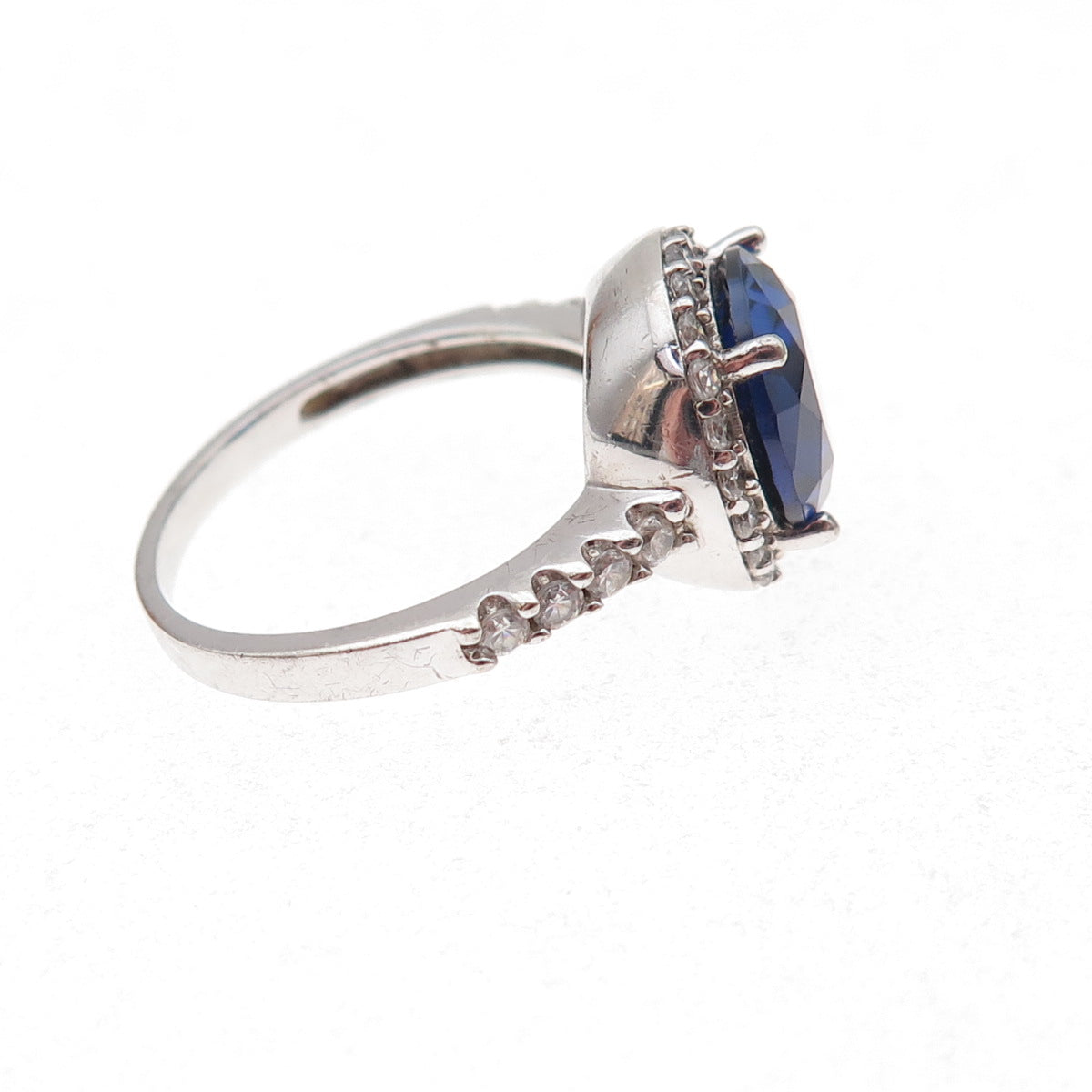 925 Sterling Silver Round-Cut Blue & White C Z Ring Size 7