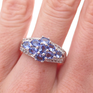 925 Sterling Silver Real Tanzanite & White Topaz Ring Size 8