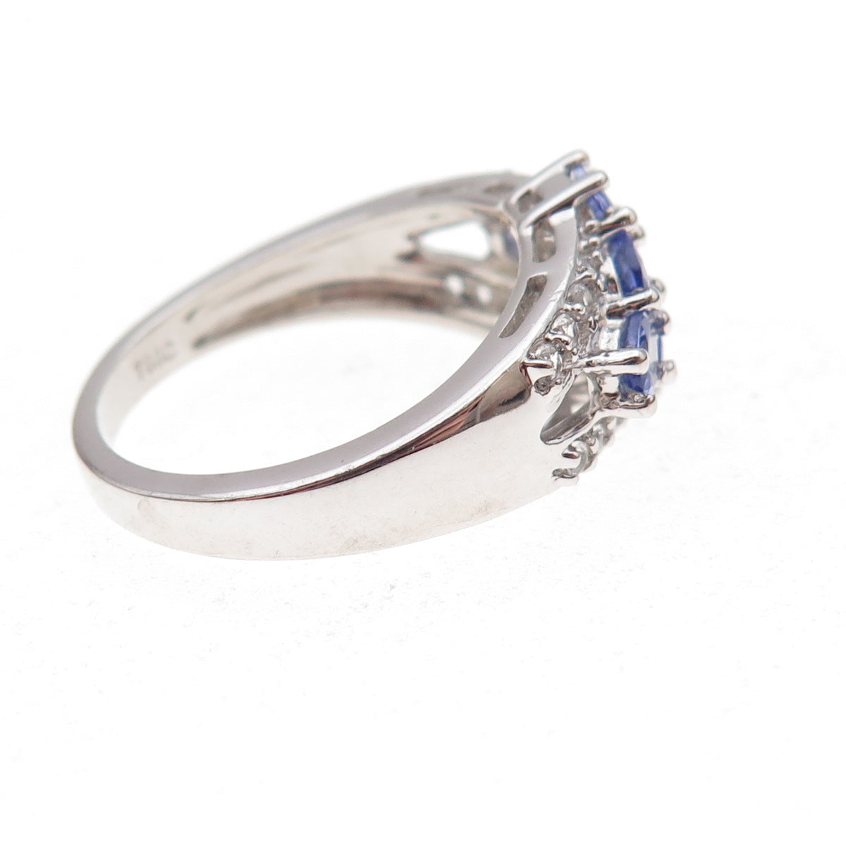 925 Sterling Silver Real Tanzanite & White Topaz Ring Size 8