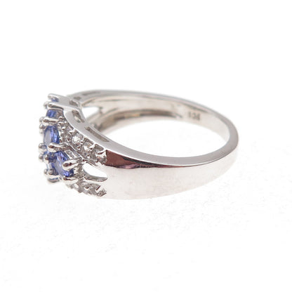 925 Sterling Silver Real Tanzanite & White Topaz Ring Size 8