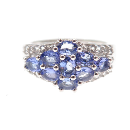 925 Sterling Silver Real Tanzanite & White Topaz Ring Size 8