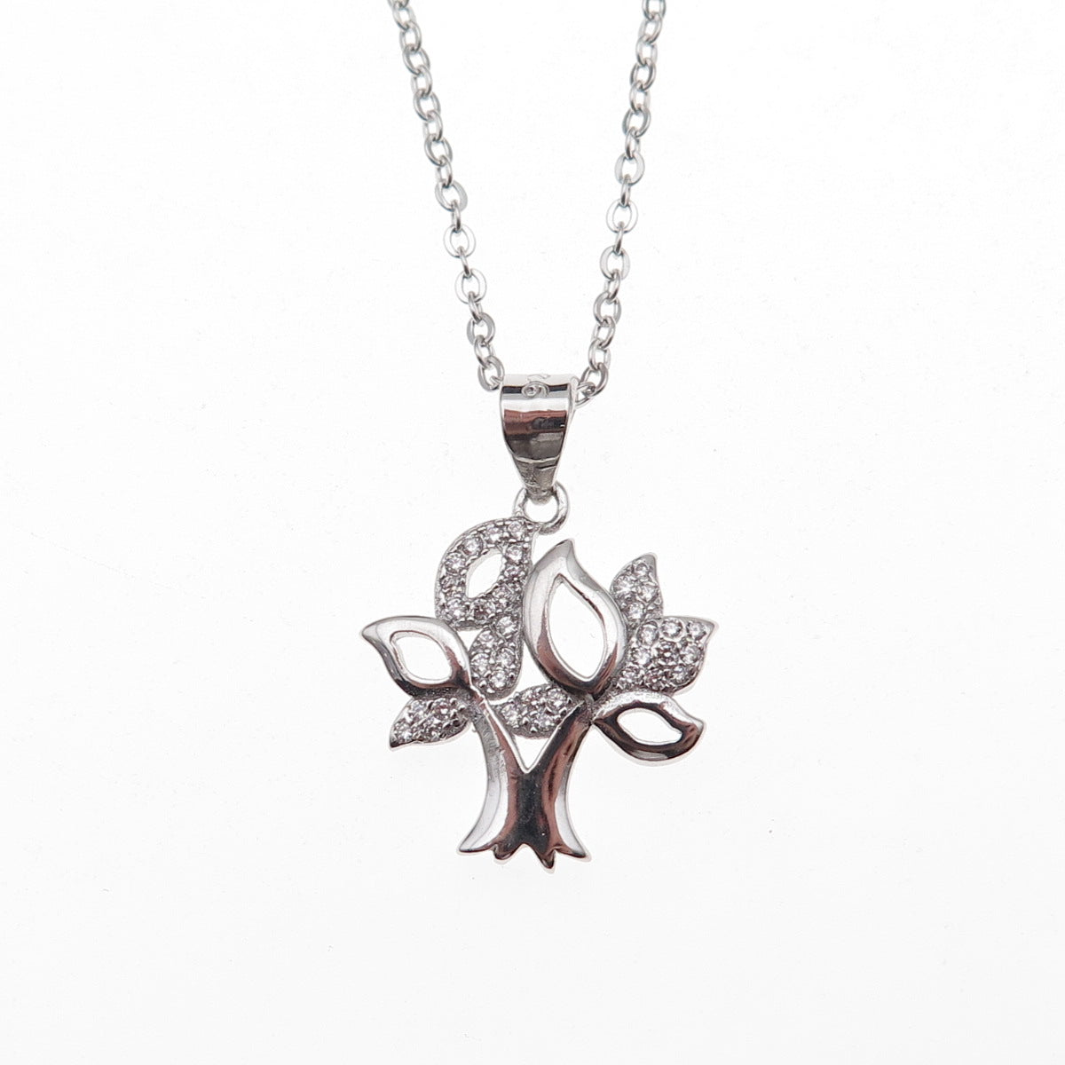 925 Sterling Silver Round-Cut C Z Tree of Life Cable Chain Necklace 18"